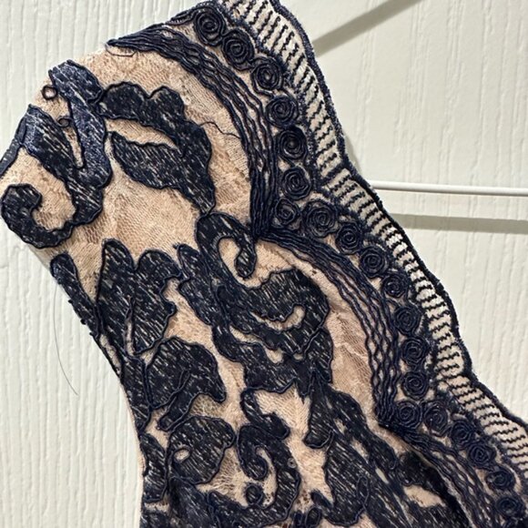 Marina Sleeveless Lace and Sequin Wrap Bodice Gown in Navy/Nude - Picture 10 of 16